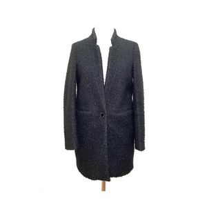 Gianni Feraud $299 Black Textured Boucle Peaked Collar Pea Coat size 6 Small